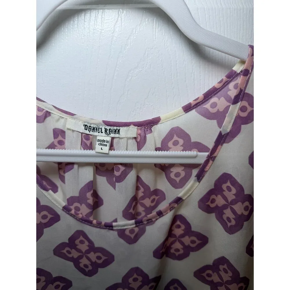 Daniel Rainn Purple Pink Geometric Sheer Blouse Women's Large - Picture 3 of 4